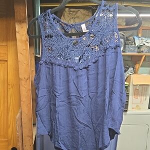 Xhilaration Deep Blue Lace Detail Tank Top